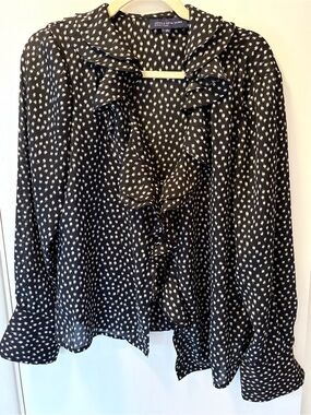 Jones New York Black Polka Dot Ruffle-Front Blouse